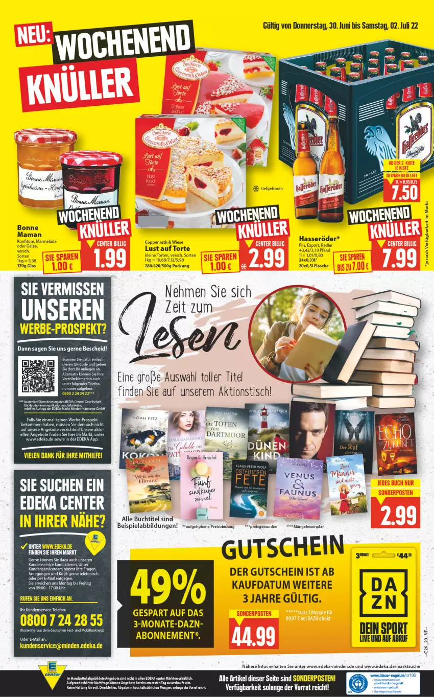 Aktueller Prospekt E Center - Angebote der Woche - von 27.06 bis 02.07.2022 - strona 20 - produkty: angebot, angebote, beispielabbildung, beko, coppenrath, deka, eis, elle, ente, flasche, gelee, gin, gutschein, leine, Liege, Lust auf Torte, mam, marmelade, papier, reis, sonderposten, Sport, tee, telefon, Ti, Tiere, tisch, torte, tuc, uhr