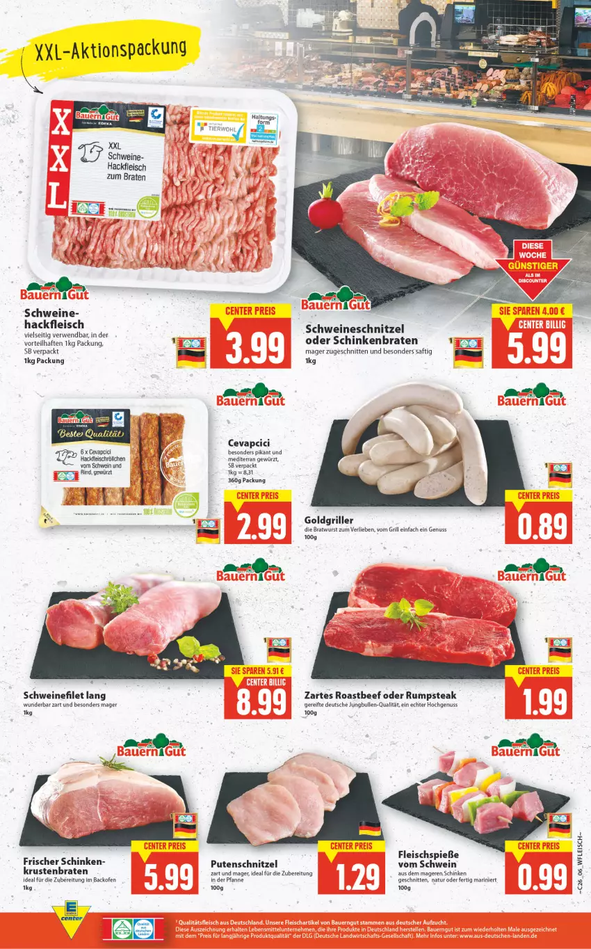 Aktueller Prospekt E Center - Angebote der Woche - von 27.06 bis 02.07.2022 - strona 6 - produkty: backofen, beef, braten, bratwurst, cevapcici, deka, eier, eis, filet, fleisch, Fleischspieße, gewürz, grill, hackfleisch, jungbullen, natur, nuss, oder rumpsteak, Ofen, pfanne, pute, putenschnitzel, rind, roastbeef, rum, rumpsteak, rwe, saft, schinken, schinkenbraten, schnitten, schnitzel, schwein, schweine, schweinefilet, schweineschnitzel, steak, Ti, venus, wein, weine, wurst