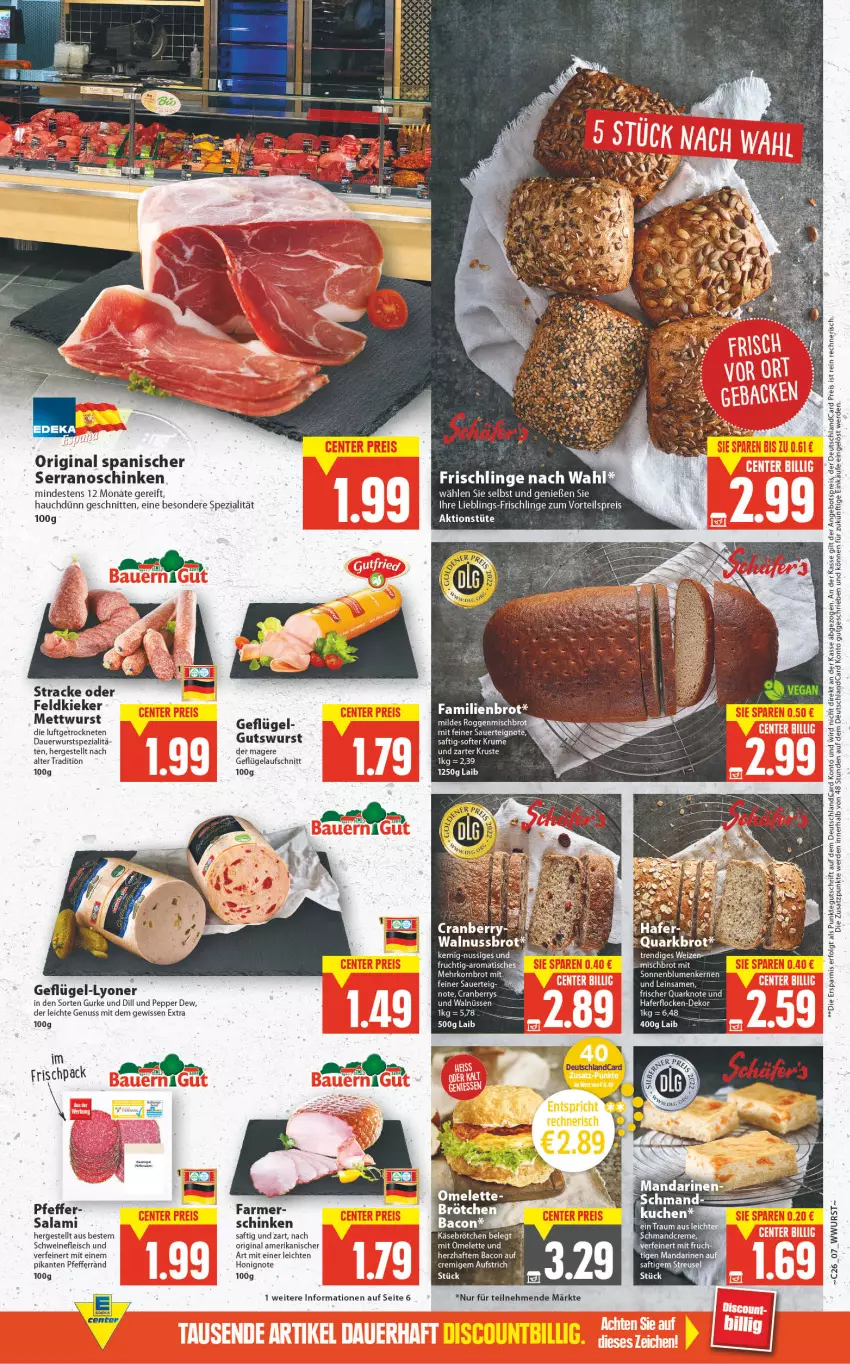 Aktueller Prospekt E Center - Angebote der Woche - von 27.06 bis 02.07.2022 - strona 7 - produkty: angebot, angebotspreis, auer, aufschnitt, blume, blumen, brot, cranberry, creme, deutschlandcard, eis, erde, fleisch, frischli, Geflügel, gin, gurke, honig, korn, Kornbrot, kuchen, LG, lyoner, Mett, mettwurst, nuss, pfeffer, quark, reis, rum, saft, salami, schinken, schmand, schnitten, schwein, schweine, schweinefleisch, serrano, sonnenblume, sonnenblumen, Sonnenblumenkerne, sonnenblumenkernen, Spezi, tee, Ti, vorteilspreis, wein, weine, wurst, Yo