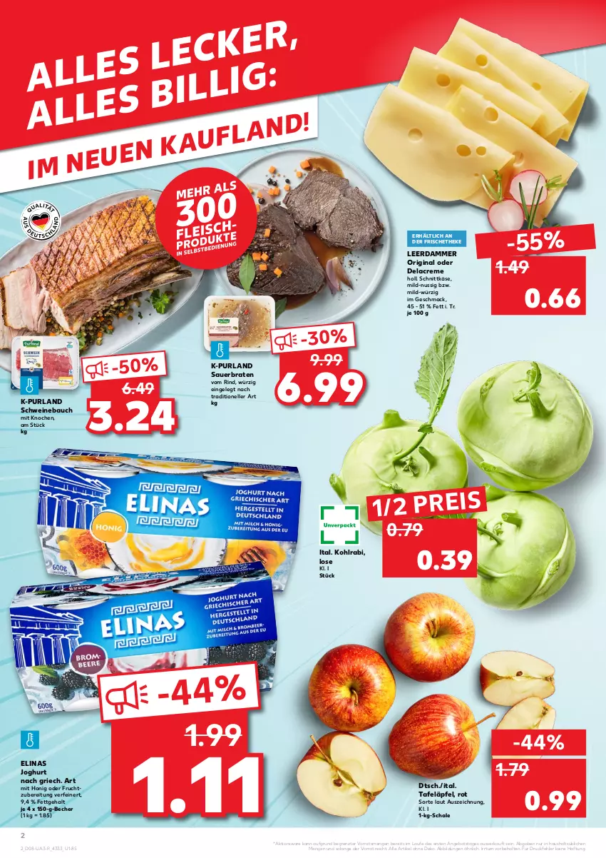 Aktueller Prospekt Kaufland - von 24.02 bis 02.03.2022 - strona 2 - produkty: angebot, auer, Bau, Becher, braten, creme, elinas, elinas joghurt, elle, frucht, gin, honig, joghur, joghurt, joghurt nach, Käse, kohlrabi, leerdammer, mac, nuss, purland, rind, Schal, Schale, schnittkäse, schwein, schweine, Schweinebauch, tafeläpfel, Ti, wein, weine, ZTE