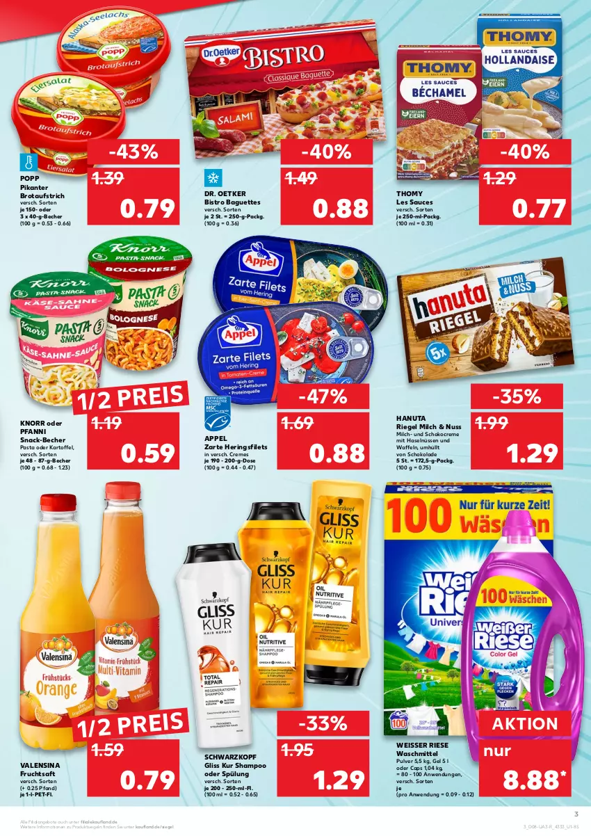 Aktueller Prospekt Kaufland - von 24.02 bis 02.03.2022 - strona 3 - produkty: angebot, angebote, aufstrich, baguette, baguettes, Becher, Bistro Baguette, brot, brotaufstrich, Cap, creme, Dr. Oetker, eis, filet, filets, frucht, fruchtsaft, gliss, gliss kur, hanuta, hering, Herings, heringsfilets, kartoffel, knorr, milch, nuss, pasta, pfanni, Popp, reis, riegel, ring, saft, sauce, schoko, schokolade, schwarzkop, schwarzkopf, shampoo, shampoo oder spülung, snack, spülung, thomy, thomy les sauces, Ti, valensina, waffeln, waschmittel, Weisser Riese