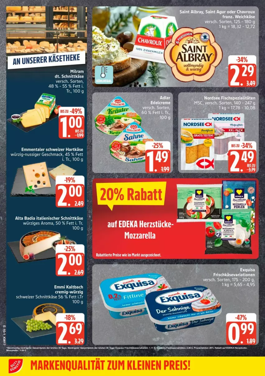 Aktueller Prospekt Edeka - Prospekte - von 20.04 bis 25.04.2026 - strona 13 - produkty: albray, backfisch, Bad, deka, eis, emmentaler, exquisa, exquisa frischkäse, fisch, frischkäse, hartkäse, Käse, mac, milram, Nordsee, nuss, reis, Ria, schnittkäse, schweizer hartkäse, schweizer schnittkäse, Spezi, Ti, ZTE