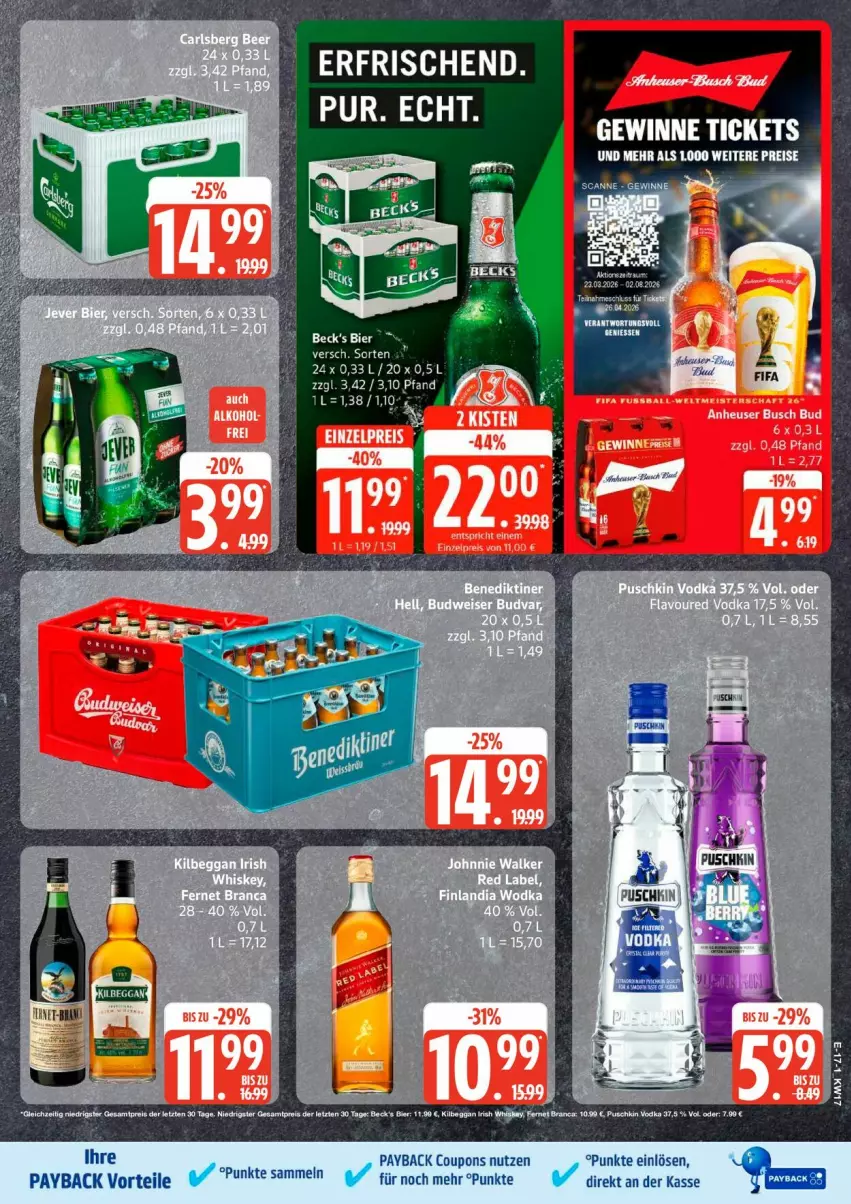 Aktueller Prospekt Edeka - Prospekte - von 20.04 bis 25.04.2026 - strona 22 - produkty: Bau, beck's, bier, coupon, coupons, eis, Heu, kilbeggan, payback, puschkin vodka, reis, sac, Ti, vodka, ZTE