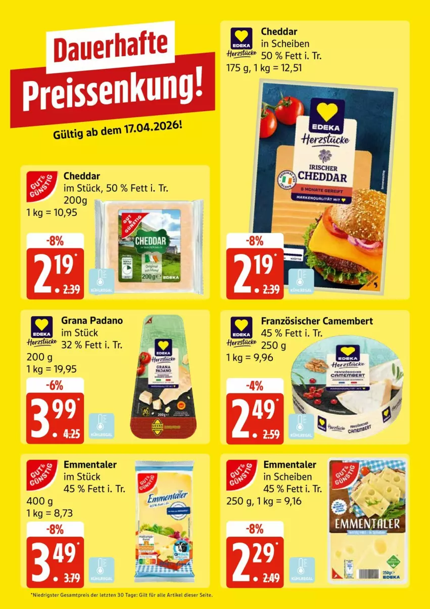 Aktueller Prospekt Edeka - Prospekte - von 20.04 bis 25.04.2026 - strona 28 - produkty: camembert, cheddar, eis, emmentaler, grana, grana padano, padano, Rana, reis, Ti, ZTE