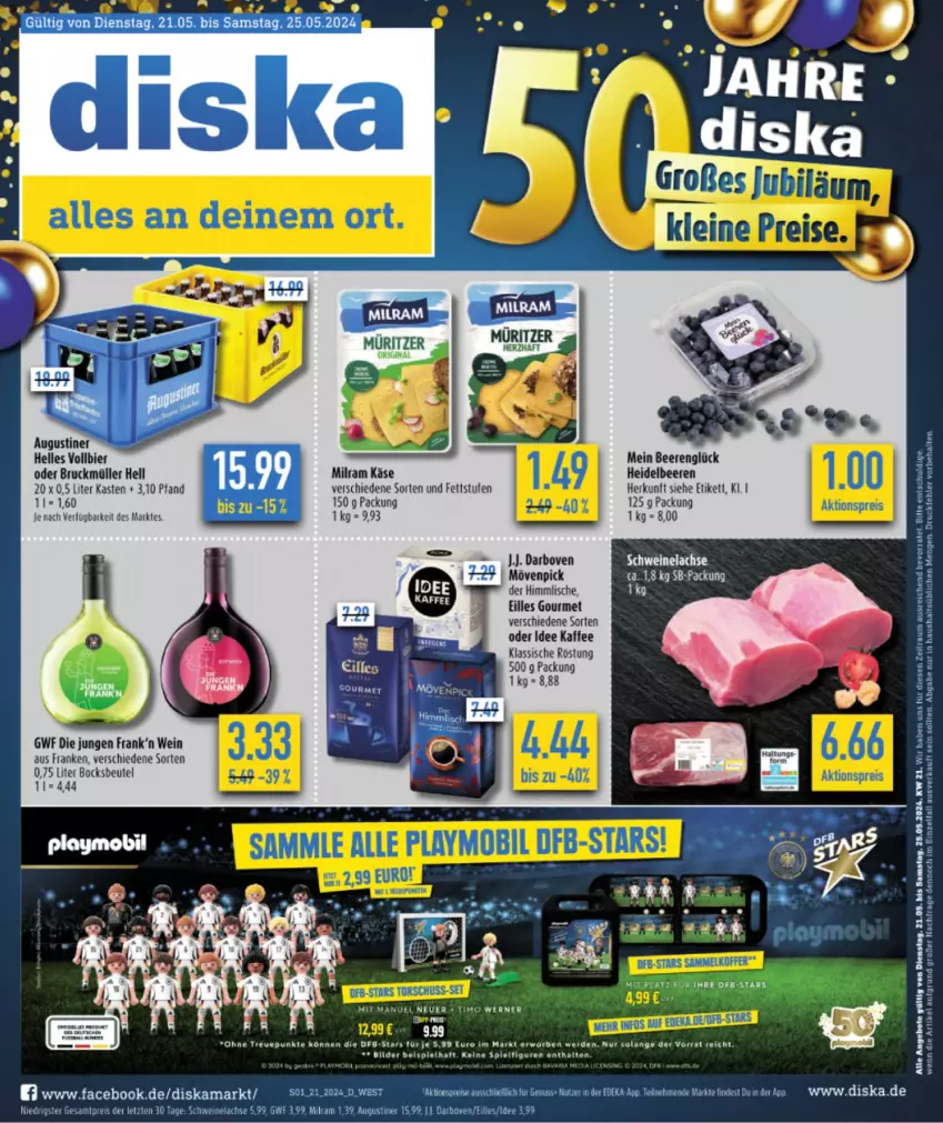 Aktueller Prospekt Diska - von 21.05 bis 25.05.2024 - strona 1 - produkty: ACC, aktionspreis, angebot, angebote, beere, beeren, beutel, bier, darbo, darboven, deka, eilles gourmet, eis, elle, erde, heidelbeere, heidelbeeren, kaffee, Käse, koffer, lachs, milram, mövenpick, Müller, nuss, reis, schwein, schweine, Schweinelachs, Ti, wein, weine, ZTE