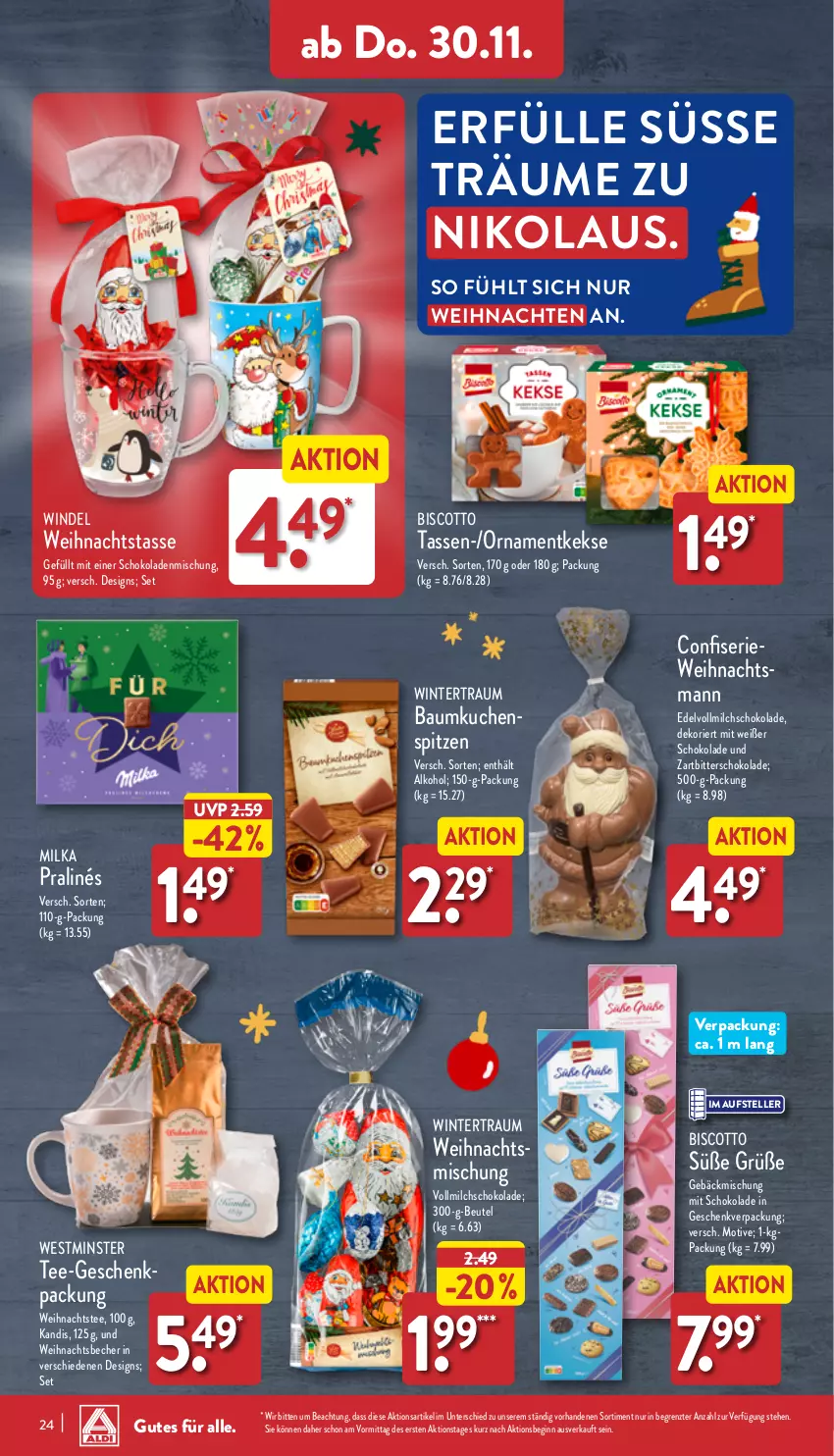 Aktueller Prospekt Aldi Nord - Von Montag - von 27.11 bis 02.12.2023 - strona 24 - produkty: alkohol, Bau, Becher, beutel, biscotto, elle, gebäckmischung, geschenkpackung, gin, keks, kekse, kuchen, milch, milka, schoko, schokolade, schokoladen, tasse, tee, teller, Ti, vollmilch, weihnachten, Zartbitterschokolade, ZTE