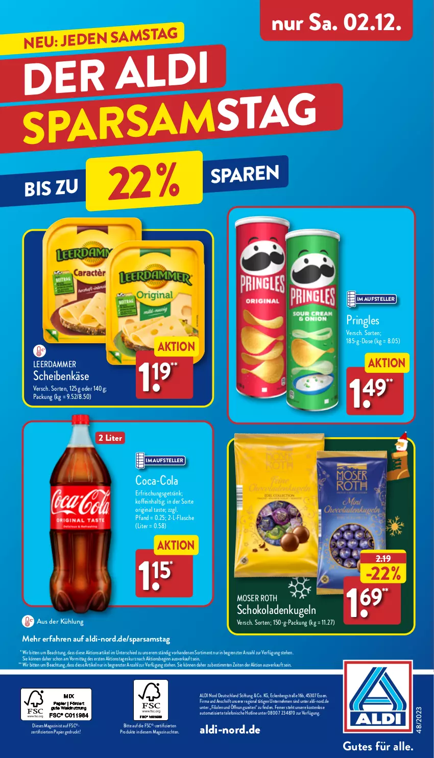 Aktueller Prospekt Aldi Nord - Von Montag - von 27.11 bis 02.12.2023 - strona 32 - produkty: aldi, auto, coca-cola, cola, elle, erfrischungsgetränk, flasche, getränk, gin, Käse, Kugel, leerdammer, magazin, moser, Moser Roth, papier, pringles, ring, schoko, schokolade, schokoladen, telefon, teller, Ti, ZTE