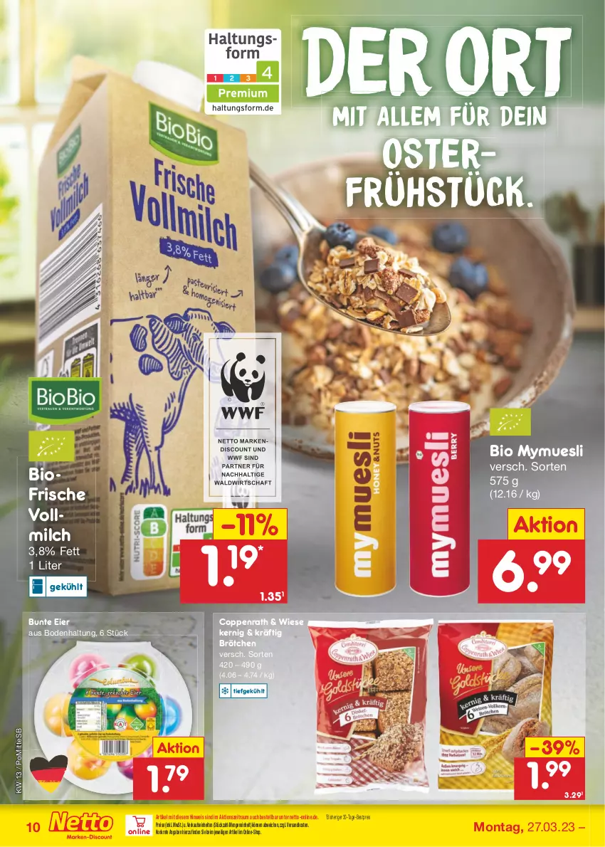 Aktueller Prospekt Netto Marken-Discount - Filial-Angebote - von 27.03 bis 01.04.2023 - strona 10 - produkty: bestpreis, bio, brötchen, coppenrath, discount, eier, eis, milch, ndk, reis, Ti, vollmilch