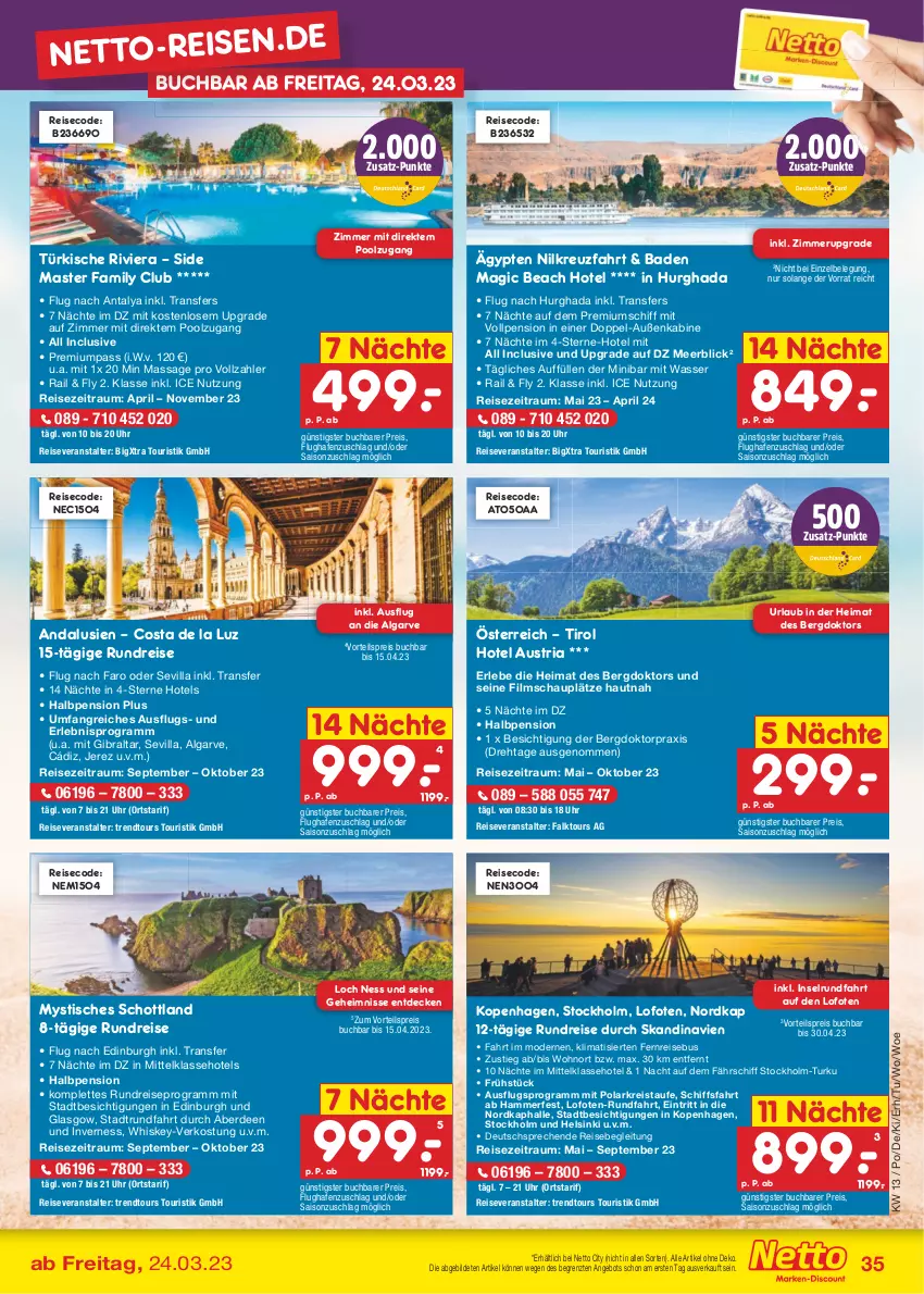 Aktueller Prospekt Netto Marken-Discount - Filial-Angebote - von 27.03 bis 01.04.2023 - strona 35 - produkty: angebot, aust, Bad, buch, decke, eis, erde, LG, Mode, pool, pril, reis, reiseveranstalter, Ria, schott, Ti, tisch, trendtours touristik gmbh, uhr, vorteilspreis, wasser, whiskey, ZTE