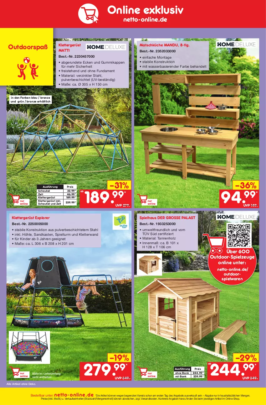 Aktueller Prospekt Netto Marken-Discount - Filial-Angebote - von 27.03 bis 01.04.2023 - strona 44 - produkty: angebot, Bank, eis, Holz, Kinder, küche, LG, ndk, reis, Ria, rum, Sandkasten, Schaukel, spielwaren, spielzeug, telefon, Ti, wasser, Zelt, ZTE