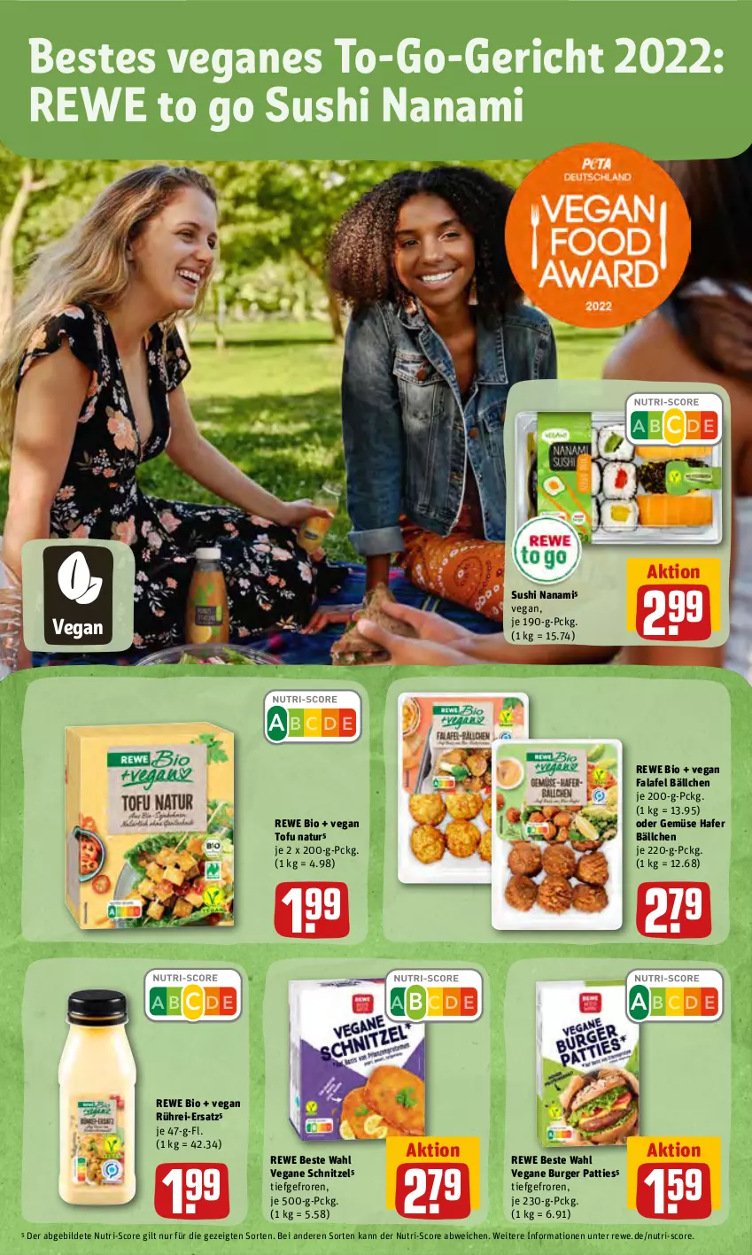 Aktueller Prospekt Rewe - Prospekte - von 27.06 bis 03.07.2022 - strona 11 - produkty: bio, burger, Falafel, hafer, natur, rewe beste wahl, rewe bio, schnitzel, Sushi, Ti, Tofu