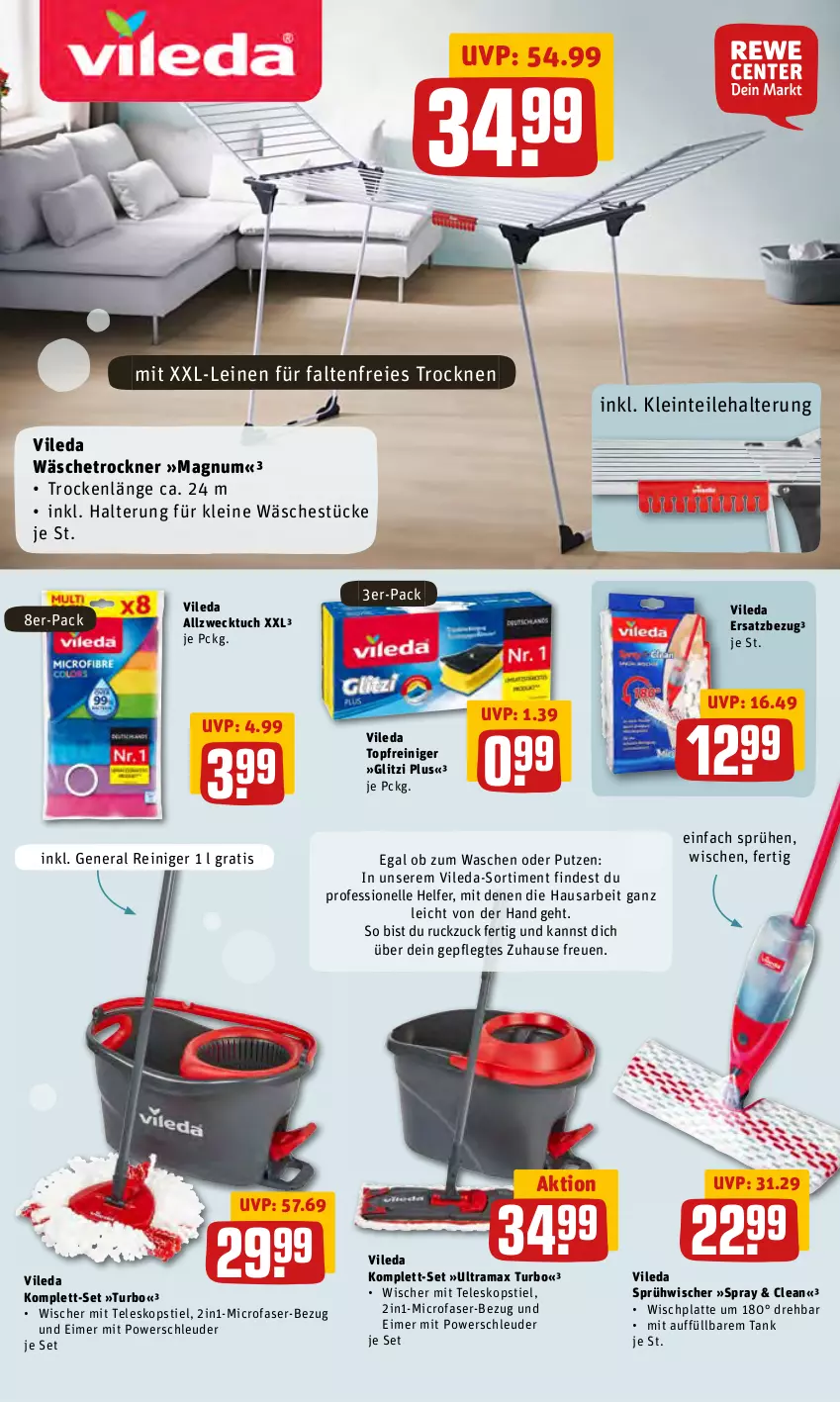 Aktueller Prospekt Rewe - Prospekte - von 27.06 bis 03.07.2022 - strona 35 - produkty: eimer, elle, HP, latte, leine, magnum, rama, reiniger, Teleskop, teleskopstiel, Ti, topf, Trockner, tuc, vileda, wäschetrockner, weck