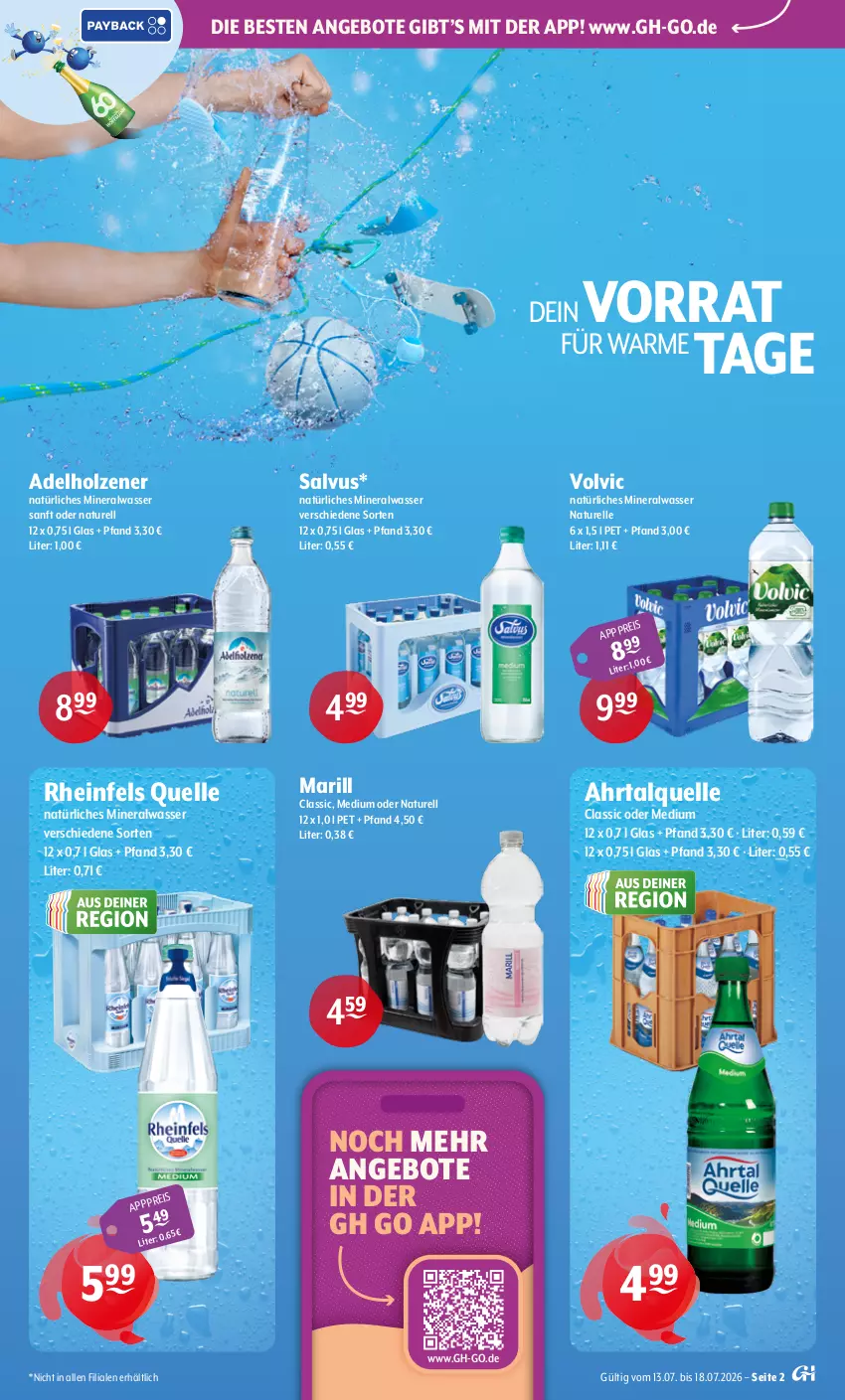 Aktueller Prospekt Getraenke Hoffmann - Prospekte - von 13.07 bis 18.07.2026 - strona 2 - produkty: adelholzener, Alwa, angebot, angebote, eis, elle, Holz, mineralwasser, natur, natürliches mineralwasser, rel, rheinfels quelle, Ti, volvic, volvic natürliches, wasser