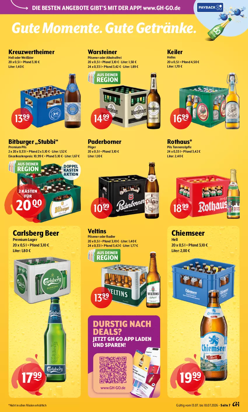 Aktueller Prospekt Getraenke Hoffmann - Prospekte - von 13.07 bis 18.07.2026 - strona 7 - produkty: alkohol, angebot, angebote, bier, bitburger, burger, carlsberg, carlsberg beer, eimer, eis, elle, ente, getränk, getränke, LG, oder radler, pils, pilsener, premium pils, radler, reis, steiner, Ti, veltins, veltins pilsener, warsteiner