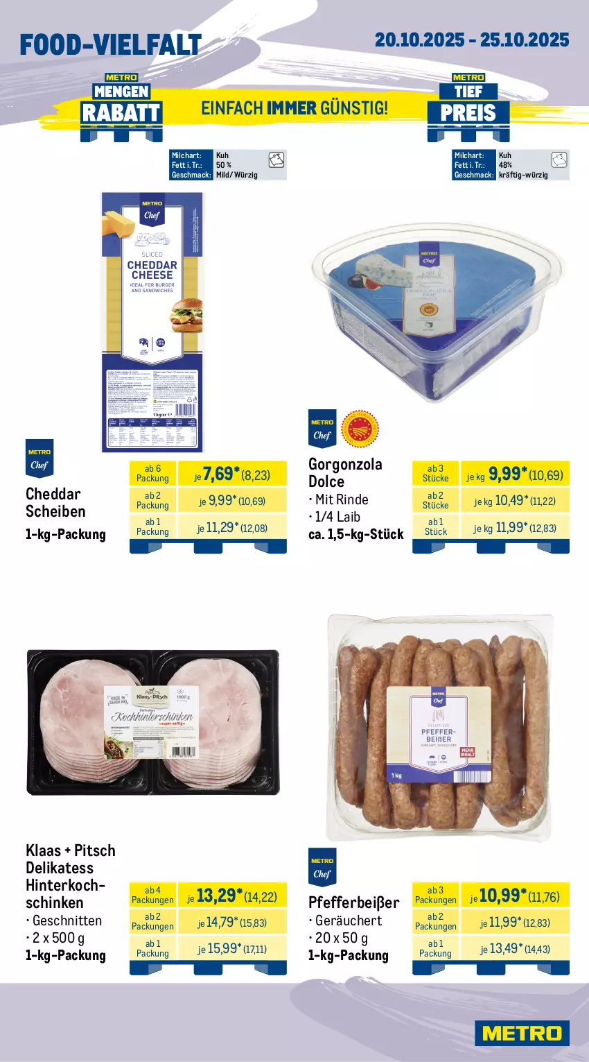 Aktueller Prospekt Metro - Wochen-Angebote Gastro - von 20.10 bis 25.10.2025 - strona 12 - produkty: apfel, beutel, cheddar, cola, gorgonzola, hinterkochschinken, kochschinken, mac, milch, pfeffer, Pfefferbeißer, pilze, rind, schinken, schnitten, Steinpilze, Ti, torte, würfel
