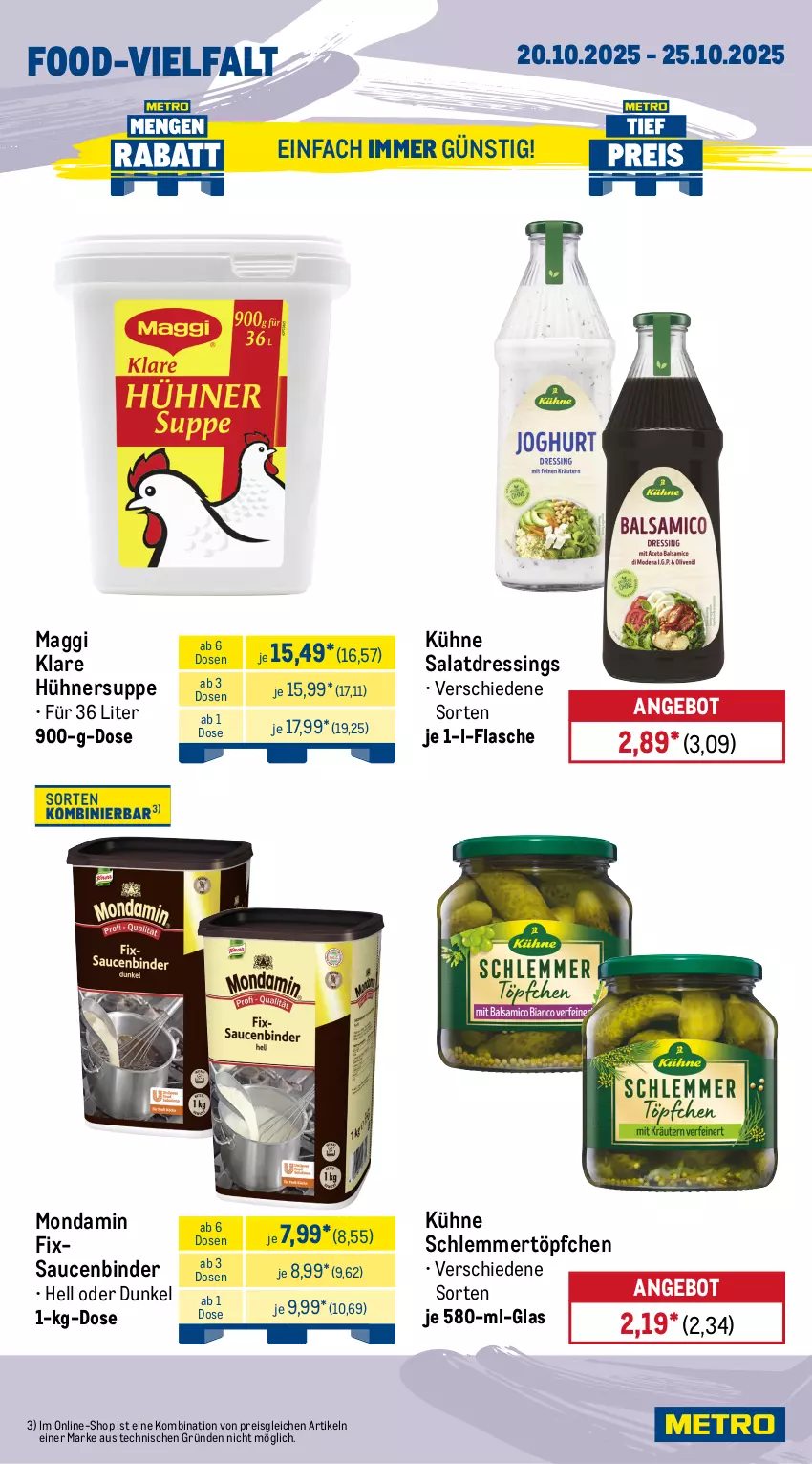 Aktueller Prospekt Metro - Wochen-Angebote Gastro - von 20.10 bis 25.10.2025 - strona 14 - produkty: angebot, bohne, chips, coupon, dressing, drink, eis, energy drink, espresso, flasche, frucht, fruchtsaft, getränk, getränke, Happy Day, hühner, Hühnersuppe, kartoffel, kartoffelchips, Kühne, maggi, mondamin, Palette, Rauch, red bull, reis, saft, salat, salatdressing, sauce, saucen, schlemmertöpfchen, suppe, Ti, tiefpreis, Töpfchen