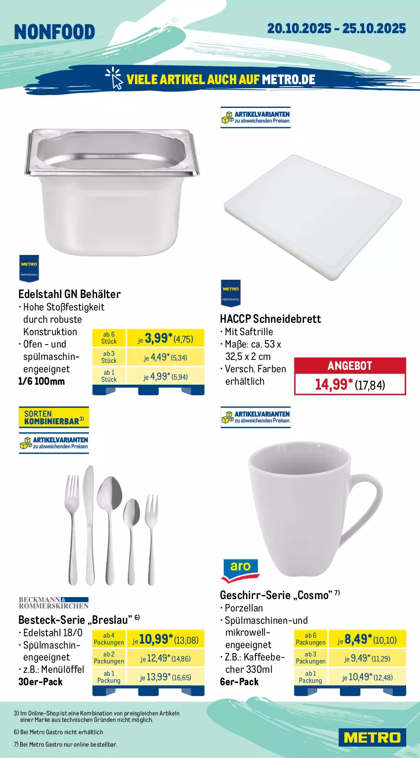 Aktueller Prospekt Metro - Wochen-Angebote Gastro - von 20.10 bis 25.10.2025 - strona 19 - produkty: ACC, angebot, auer, backofen, Behälter, besteck, edelstahl, eis, elle, geschirr, kaffee, küche, Küchen, küchenmaschine, Löffel, Metro, metro gastro, Ofen, reis, rwe, saft, Schneebesen, schneidebrett, schüssel, spülmaschinen, teller, Ti, Wella, werkzeug, werkzeuge