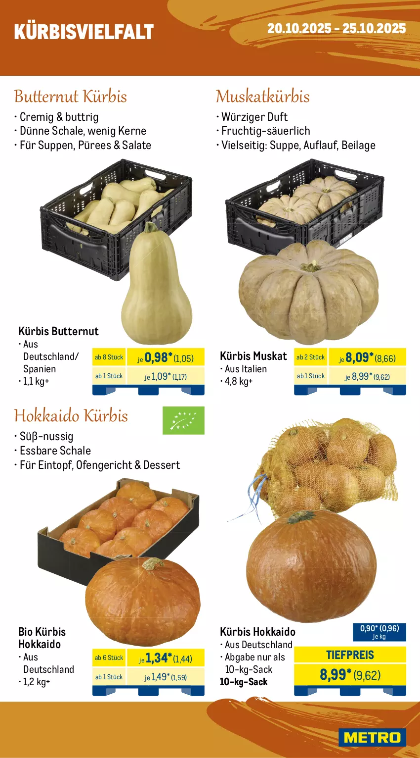 Aktueller Prospekt Metro - Wochen-Angebote Gastro - von 20.10 bis 25.10.2025 - strona 9 - produkty: ACC, bio, butter, Carpaccio, dessert, eintopf, eis, fleisch, frucht, fruchtfleisch, ilag, Kürbis, mac, nuss, Ofen, pasta, püree, reis, sac, salat, salate, Schal, Schale, spaghetti, suppe, suppen, Ti, tiefpreis, tisch, topf