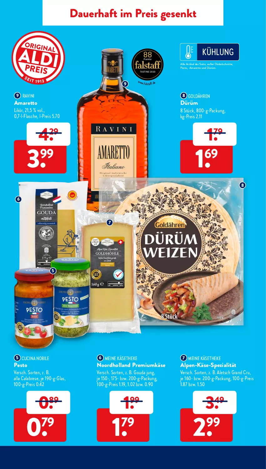 Aktueller Prospekt AldiSud - ALDI Aktuell - von 21.02 bis 26.02.2022 - strona 11 - produkty: Amaretto, asti, auer, cin, eis, flasche, gouda, gouda jung, Käse, käsetheke, likör, pesto, reis, Spezi, Ti