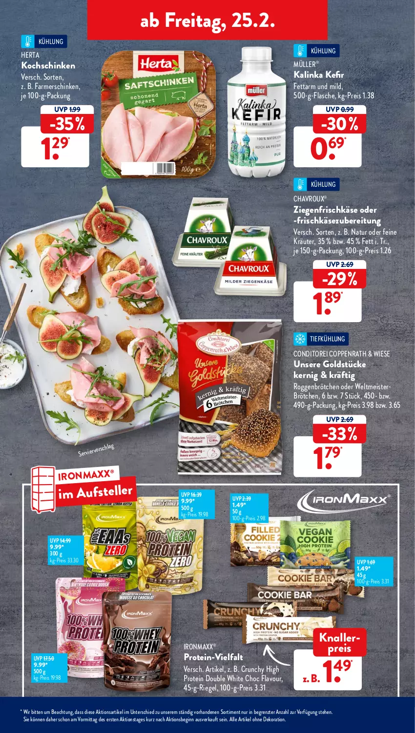 Aktueller Prospekt AldiSud - ALDI Aktuell - von 21.02 bis 26.02.2022 - strona 35 - produkty: alle artikel ohne dekoration, brötchen, chavroux, coppenrath, dekoration, eis, elle, farmerschinken, flasche, frischkäse, gin, Goldstücke, herta, Käse, Kefir, knallerpreis, kochschinken, kräuter, Meister, Müller, natur, reis, riegel, roggenbrötchen, schinken, teller, Ti, ziegenfrischkäse, ZTE