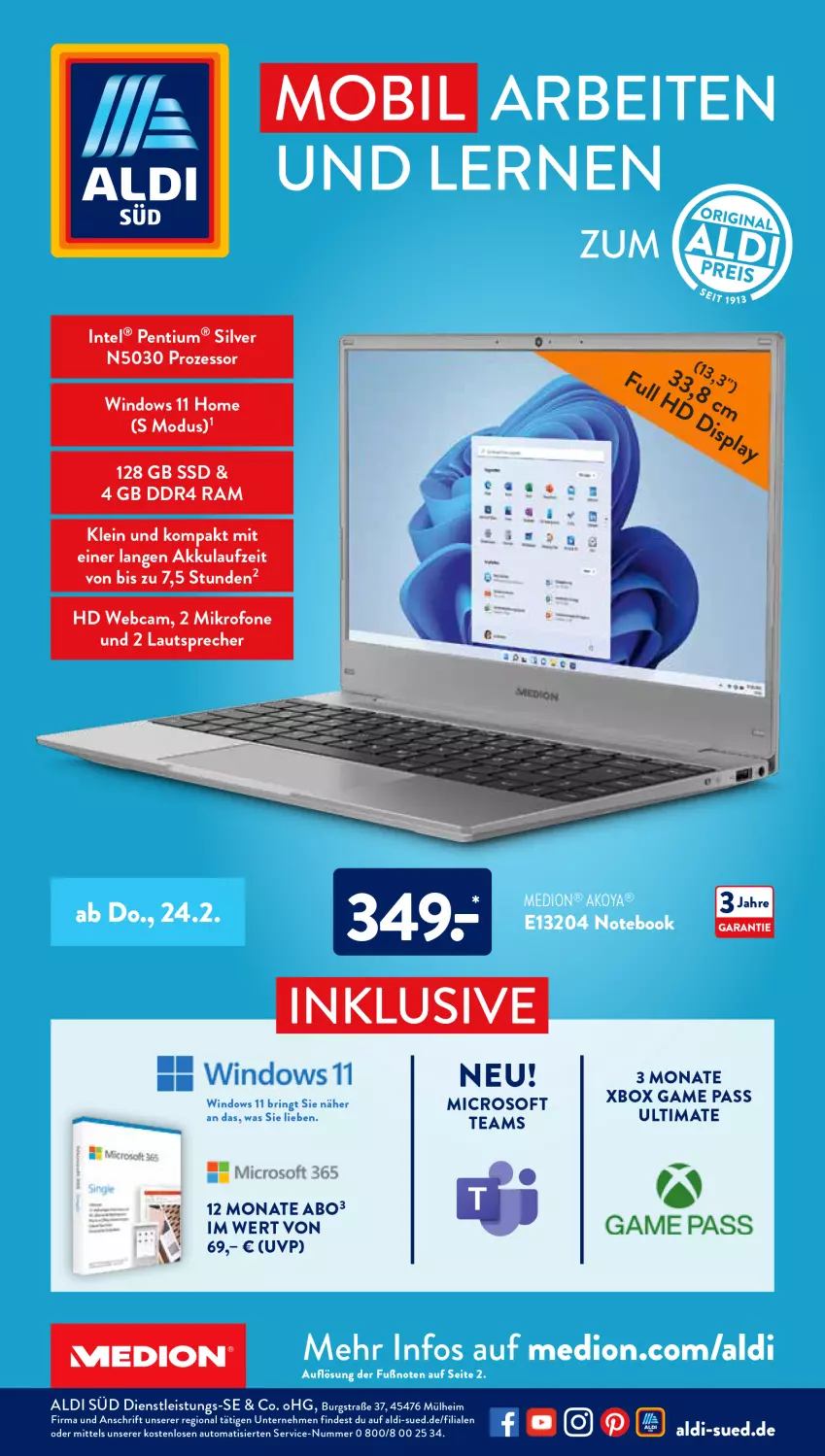 Aktueller Prospekt AldiSud - ALDI Aktuell - von 21.02 bis 26.02.2022 - strona 46 - produkty: akku, aldi, auto, eis, Intel, medion, Pentium, ssd, tee, Ti, Xbox