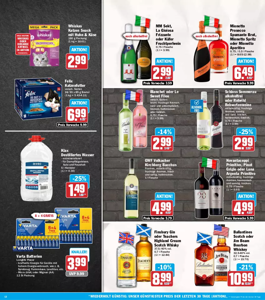 Aktueller Prospekt Aez - Prospekte - von 05.10 bis 10.10.2026 - strona 12 - produkty: ACC, alkohol, auto, ball, batterie, batterien, beutel, bourbon, bourbon whiskey, brut, bügel, Bügeleisen, dampfbügeleisen, ecco, eis, felix, finsbury, flasche, frizzante, frucht, gin, jim beam, käfer, Käse, katzenfutter, kraft, La Gioiosa, Leuchte, leuchten, longlife, mionetto, Pinot, pinot grigio, primitivo, prosecco, puma, Rauch, rebsortenweine, reis, saft, scotch, scotch whisky, sekt, snack, spielzeug, spumante, Ti, varta, wasser, wein, weine, whiskas, whiskey, whisky, Wild, ZTE