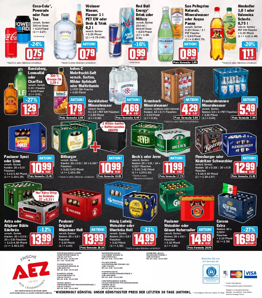 Aktueller Prospekt Aez - Prospekte - von 05.10 bis 10.10.2026 - strona 16 - produkty: AEZ, almdudler, Alwa, apfel, apfelsaft, Astra, auer, bier, bitburger, brunnen, buch, Bundaberg, burger, coca-cola, cola, corona, corona extra, drink, drucker, eis, elle, Engel, ente, flasche, flensburger, frucht, fuze tea, Germ, gerolsteine, gerolsteiner, gin, gösser, Hohes C, jever, kerze, koffer, köstritzer, krumbach, LG, limo, mineralwasser, Mixer, mixery, natur, natura, orange, Paula, paulaner, perla, radler, reis, rel, ring, rum, saft, san pellegrino, schorle, Spezi, steiner, teller, Ti, uhr, urtyp, valensina, vita, vöslauer, wasser, weissbier, ZTE