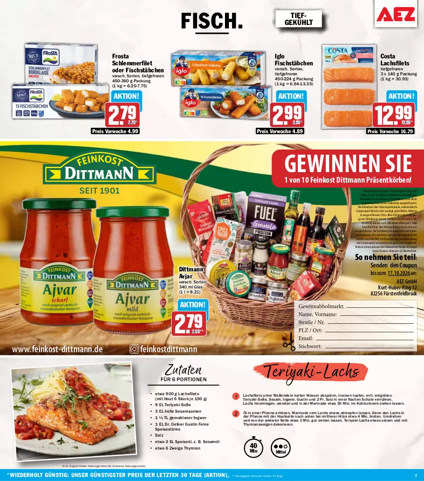 Aktueller Prospekt Aez - Prospekte - von 05.10 bis 10.10.2026 - strona 7 - produkty: AEZ, auto, braten, coupon, dittmann, Dr. Oetker, eis, elle, erde, feinkost, filet, filets, fisch, fischstäbchen, frosta, gewinnspiel, iglo, ingwer, kühlschrank, lachs, lachsfilet, lachsfilets, marinade, pfanne, reis, ring, rwe, salz, Schal, Schale, schlemmerfilet, Schrank, sesam, Sesamöl, Soße, Spülen, Ti, wasser, WICK, ZTE