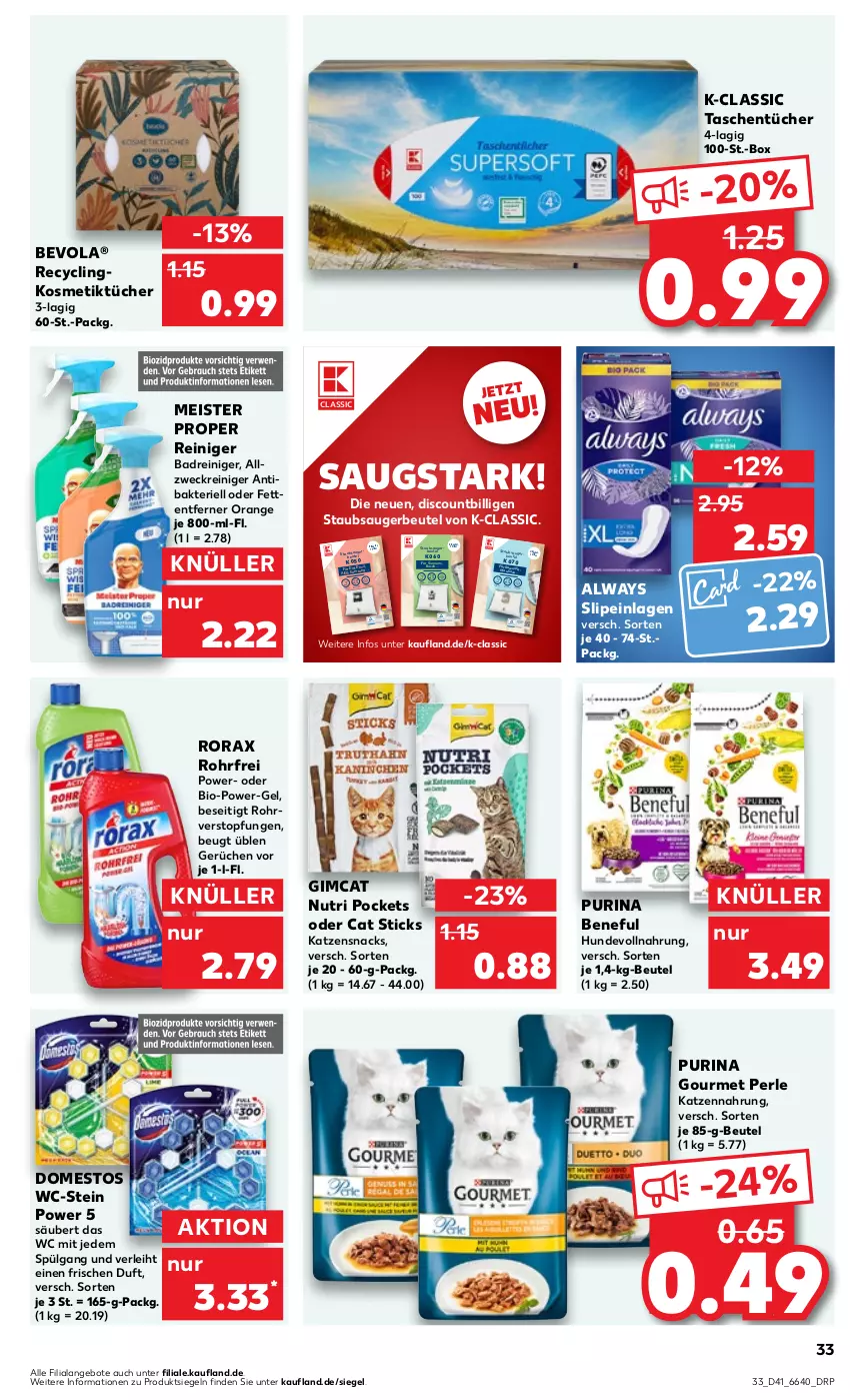 Aktueller Prospekt Kaufland - Prospekt - von 12.10 bis 18.10.2023 - strona 33 - produkty: ACC, aeg, allzweckreiniger, Alwa, Always, angebot, angebote, auer, Bad, Bau, beutel, bio, body, bomann, bosch, Clin, discount, domestos, eis, Electrolux, elle, erde, fakir, fanta, gin, grundig, katzennahrung, katzensnack, katzensnacks, koenic, kosmetik, Kosmetiktücher, kraft, LG, Linex, medion, Meister, meister proper, Moulinex, nuss, Ofen, orange, power-gel, privileg, purina, reiniger, rinti, rorax, rowenta, Samsung, schott, siemens, slip, slipeinlagen, snack, snacks, Software, spee, sprite, staubsauger, staubsaugerbeutel, Tasche, taschen, taschentücher, Tchibo, teller, Thea, Ti, tisch, topf, tristar, tücher, weck, Zanussi