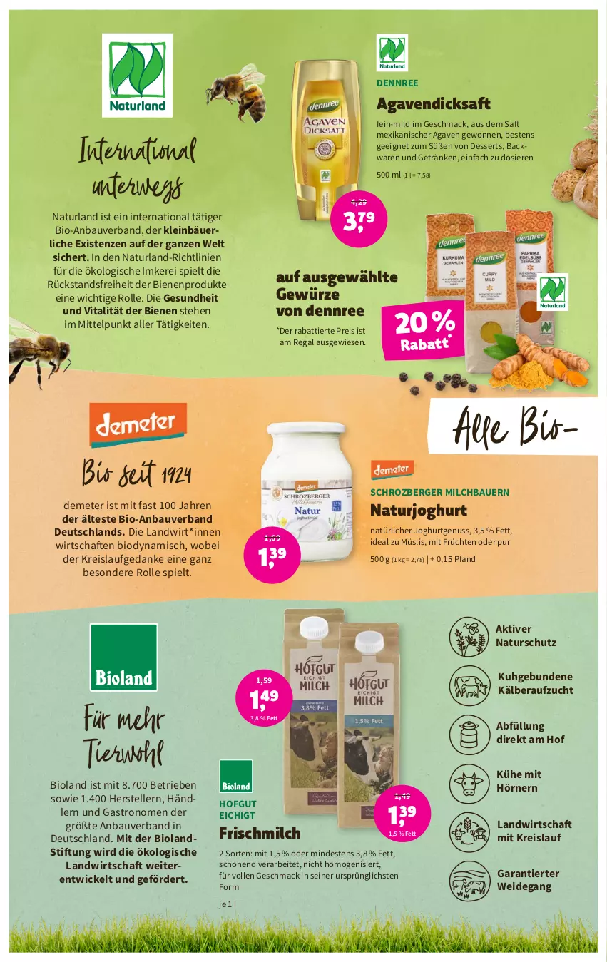 Aktueller Prospekt Denns Biomarkt - Prospekte - von 18.01 bis 31.01.2023 - strona 4 - produkty: agaven, auer, backwaren, Bau, Bauer, Berger, bio, bioland, dennree, dessert, desserts, dicksaft, eis, elle, früchte, früchten, Gesundheit, getränk, getränke, gewürz, hofgut, joghur, joghurt, mac, milch, müsli, natur, naturjoghurt, naturland, nuss, regal, reis, rwe, saft, teller, Ti, vita, WICK