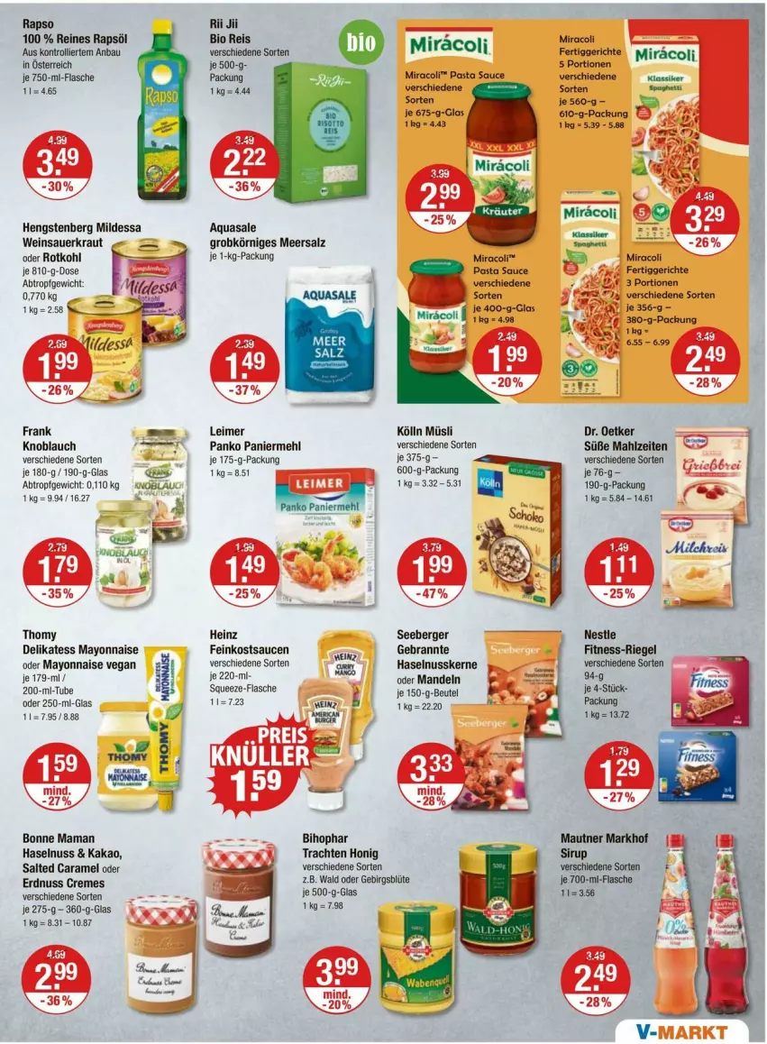 Aktueller Prospekt Vmarkt - Prospekte - von 11.09 bis 17.09.2025 - strona 7 - produkty: aqua, auer, Bau, Berger, beutel, bihophar, bio, Blüte, bonne maman, Brei, caramel, creme, Dr. Oetker, eimer, eis, erdnuss, feinkost, fertiggericht, fertiggerichte, flasche, haselnuss, heinz, hengstenberg, honig, kakao, knoblauch, kölln, Kraut, leimer, mam, mandel, mandeln, Mautner, mayonnaise, meersalz, mehl, miracoli, müsli, nuss, Paniermehl, pasta, Pasta Sauce, rapso, rapsöl, reines rapsöl, reis, riegel, rotkohl, salz, sauce, saucen, Sauerkraut, seeberger, sirup, spaghetti, tee, thomy, Ti, trolli, wein, Weinsauerkraut, Yo