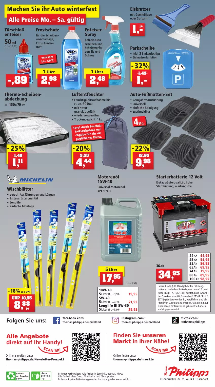 Aktueller Prospekt Thomas Philipps - Prospektwerbung - von 02.01 bis 07.01.2023 - strona 12 - produkty: abholpreise, alle preise sind abholpreise, angebot, angebote, auto, batterie, batterien, chips, citrus, Clin, eis, Eiskratzer, ente, Fußmatte, Handy, LG, longlife, Luftentfeuchter, mac, motorenöl, natur, papier, Rauch, Reinigung, reis, resa, rwe, Ti