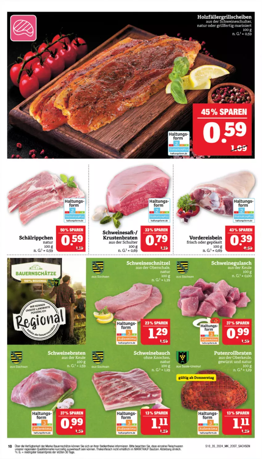 Aktueller Prospekt Marktkauf - Prospekt - von 25.08 bis 31.08.2024 - strona 10 - produkty: aeg, auer, Bau, Bauer, braten, eis, fleisch, gewürz, grill, Holz, krustenbraten, natur, reis, sac, saft, Schal, Schale, schnitzel, schwein, schweine, Schweinebauch, schweinebraten, schweineschnitzel, Thea, Ti, wein, weine, ZTE