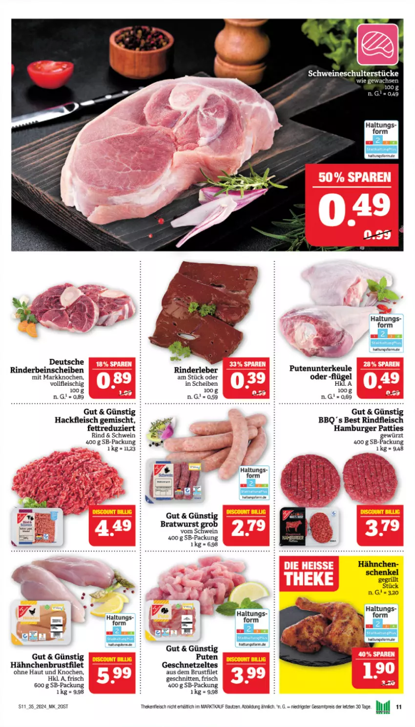 Aktueller Prospekt Marktkauf - Prospekt - von 25.08 bis 31.08.2024 - strona 11 - produkty: Bau, bratwurst, brustfilet, bügel, burger, eis, filet, fleisch, geschnetzeltes, gewürz, hackfleisch, hackfleisch gemischt, hähnchenbrust, hähnchenbrustfilet, hamburger, pute, reis, rind, rinder, Rinderleber, rindfleisch, schnitten, schwein, schweine, Ti, wein, weine, wurst, Zelt, ZTE