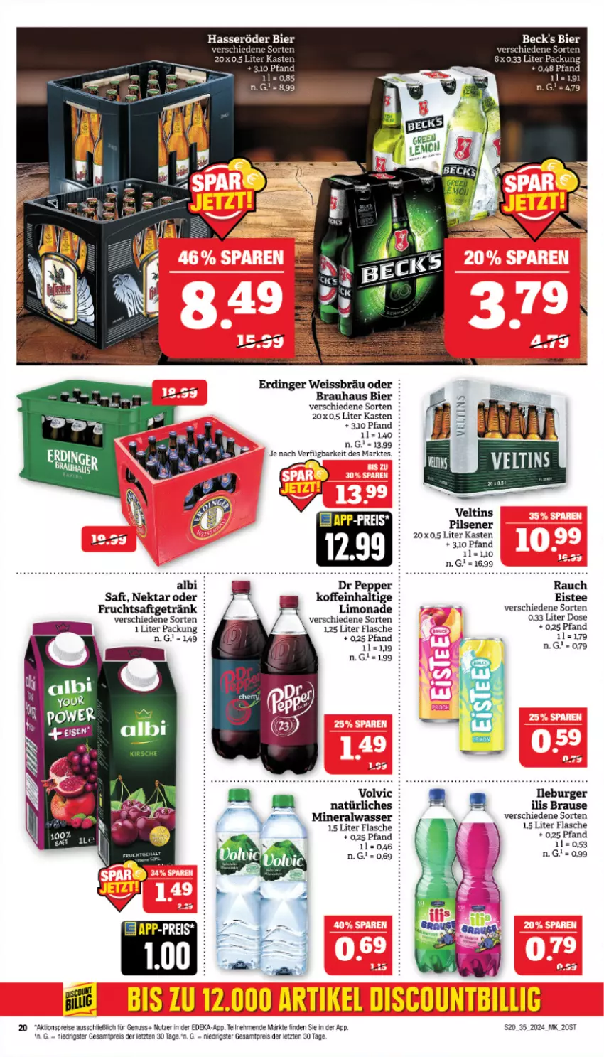 Aktueller Prospekt Marktkauf - Prospekt - von 25.08 bis 31.08.2024 - strona 20 - produkty: aktionspreis, Alwa, bier, brause, burger, deka, discount, eis, eistee, erdinger, flasche, frucht, fruchtsaft, fruchtsaftgetränk, getränk, hasseröder, limo, limonade, mineralwasser, Nektar, nuss, Rauch, reis, saft, tee, Ti, veltins, volvic, wasser, ZTE