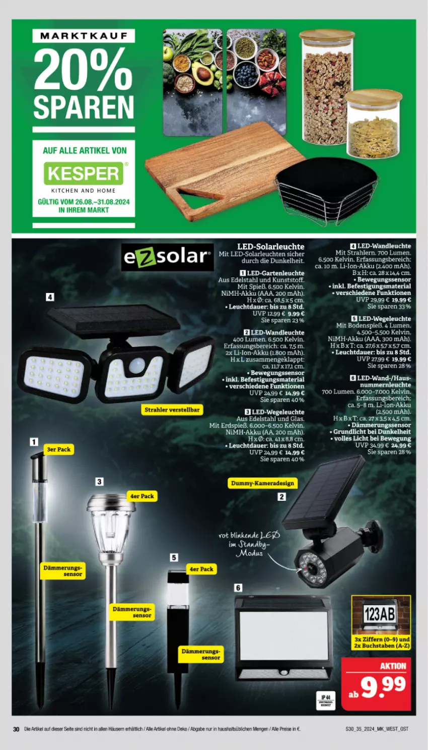 Aktueller Prospekt Marktkauf - Prospekt - von 25.08 bis 31.08.2024 - strona 30 - produkty: acer, akku, auer, Bewegungssensor, edelstahl, eis, Garten, led-solarleuchte, Leuchte, leuchten, reis, Ria, solarleuchte, Ti