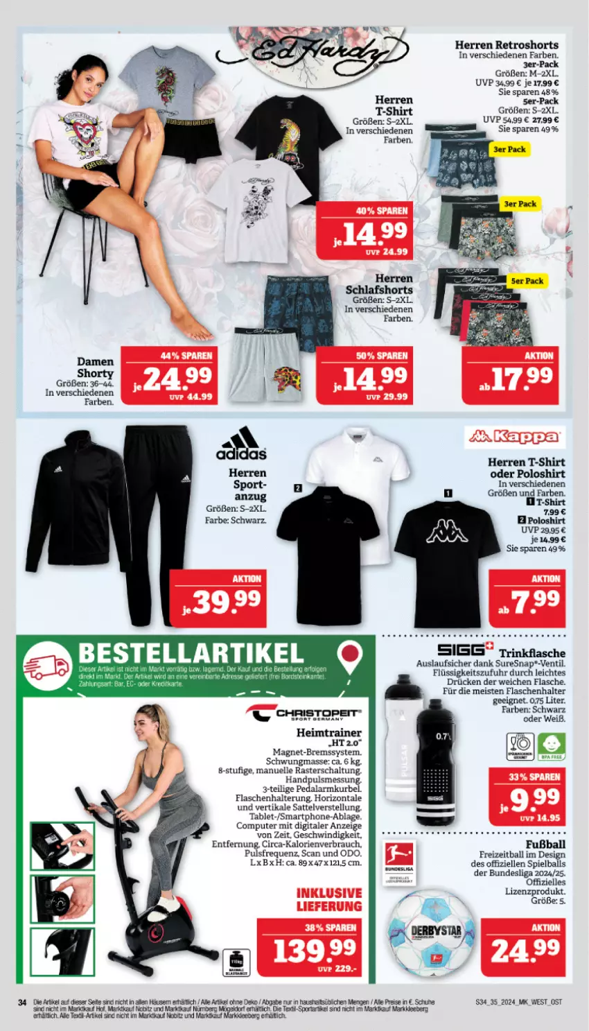 Aktueller Prospekt Marktkauf - Prospekt - von 25.08 bis 31.08.2024 - strona 34 - produkty: Anzug, ball, computer, damen short, eis, elle, flasche, Fußball, Liege, poloshirt, pute, Rauch, reis, retroshorts, sattel, Schal, schuhe, shirt, shorts, shorty, smartphone, Sport, T-Shirt, tablet, Ti, trinkflasche, uhr