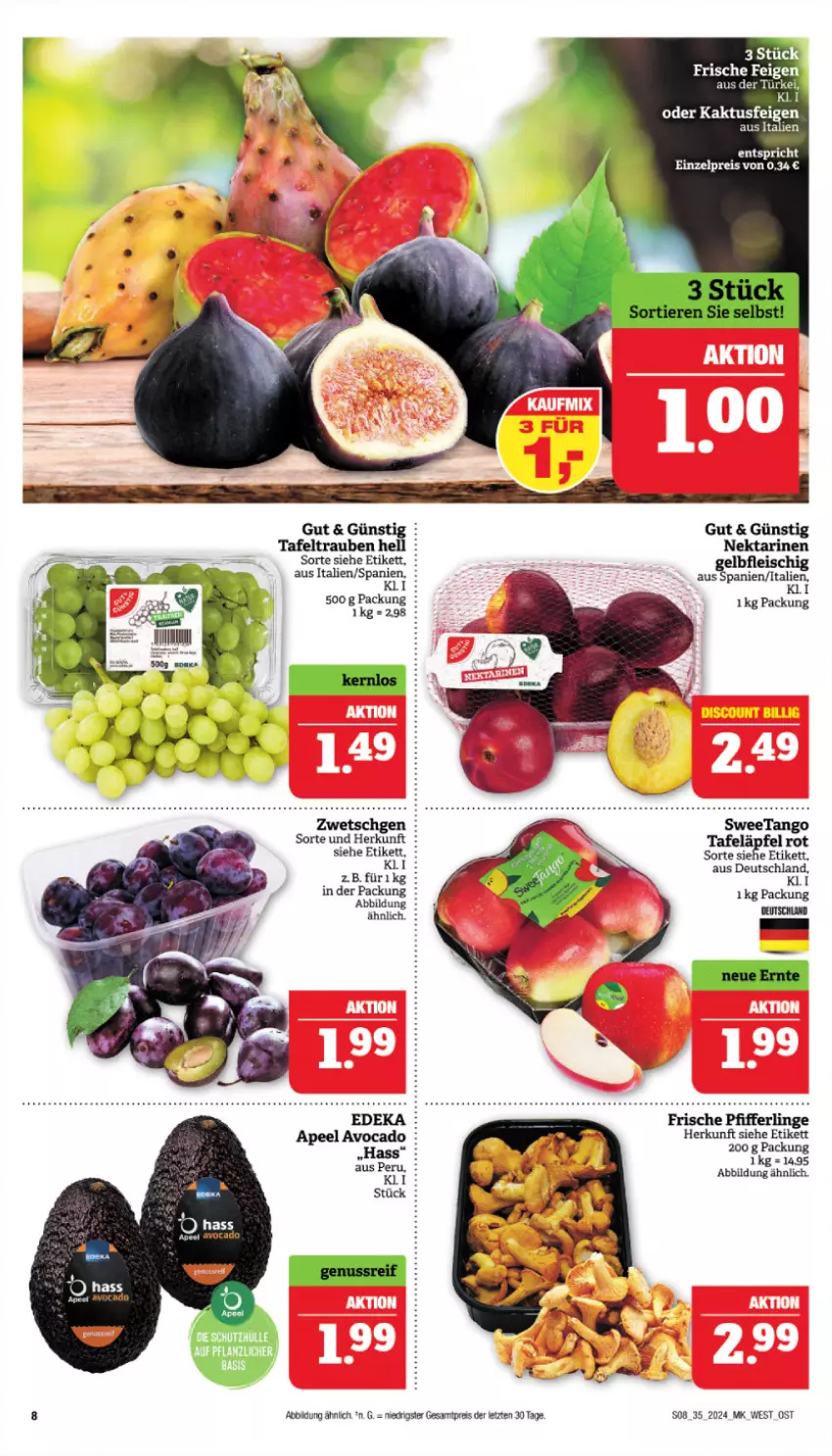 Aktueller Prospekt Marktkauf - Prospekt - von 25.08 bis 31.08.2024 - strona 8 - produkty: apfel, eis, Feigen, fleisch, Nektar, nektarinen, Pfifferlinge, reis, tafeltrauben, Ti, trauben, ZTE