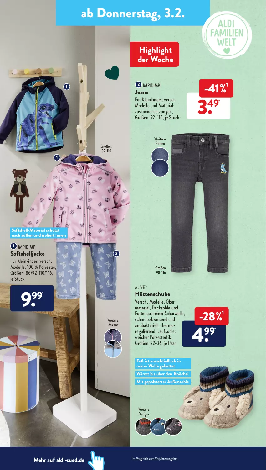 Aktueller Prospekt AldiSud - ALDI Aktuell - von 31.01 bis 05.02.2022 - strona 18 - produkty: aldi, angebot, bett, decksohle, dell, eis, elle, Jacke, jeans, Kinder, Mode, reis, resa, Ria, schuhe, Ti, wolle