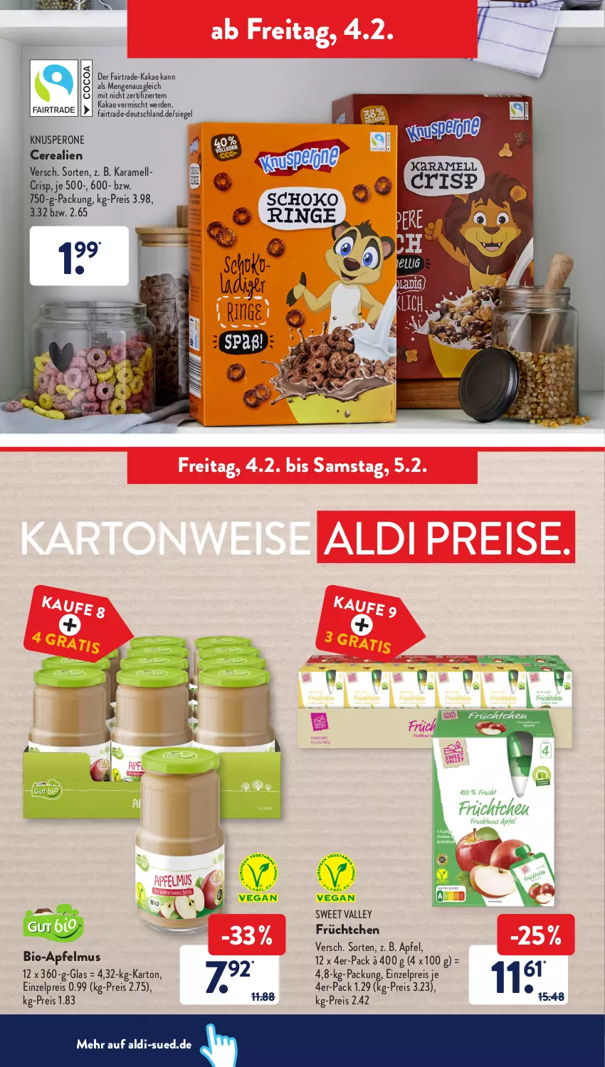 Aktueller Prospekt AldiSud - ALDI Aktuell - von 31.01 bis 05.02.2022 - strona 32 - produkty: aldi, apfel, apfelmus, bio, cerealien, eis, erde, kakao, karamell, reis, Ti