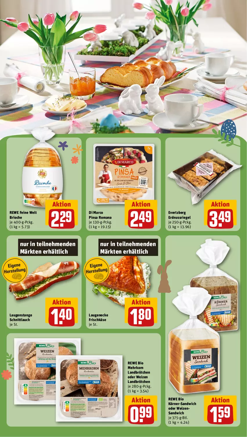 Aktueller Prospekt Rewe - Prospekte - von 25.03 bis 30.03.2024 - strona 15 - produkty: bio, brötchen, erdnuss, frischkäse, Käse, korn, Laugeneck, Laugenstange, nuss, nussriegel, rewe bio, rewe feine welt, riegel, sandwich, schnittlauch, Ti