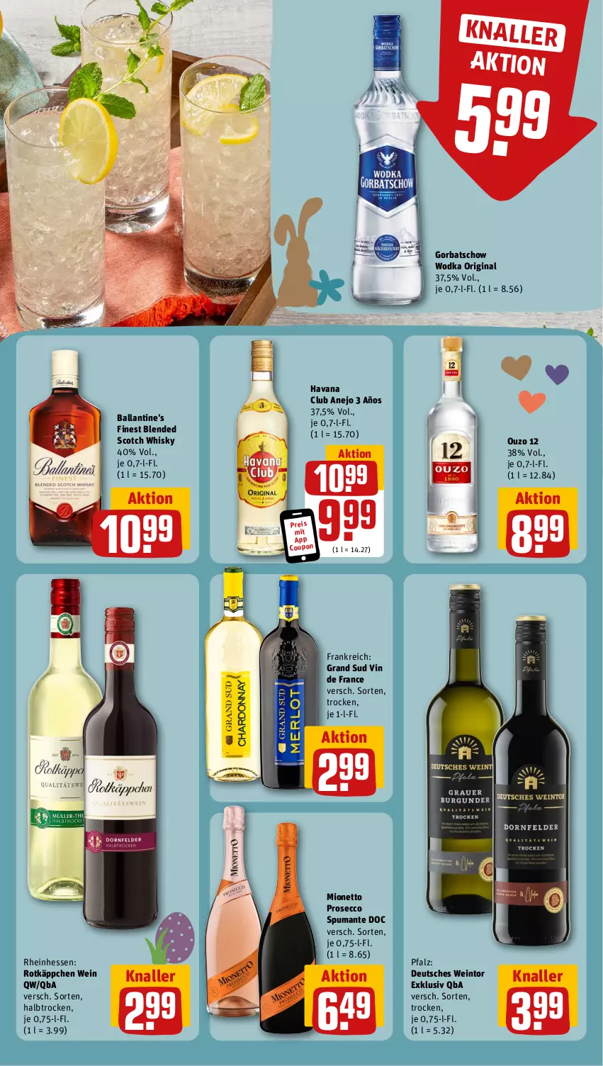 Aktueller Prospekt Rewe - Prospekte - von 25.03 bis 30.03.2024 - strona 18 - produkty: ball, blended scotch, blended scotch whisky, coupon, ecco, eis, gin, Gorbatschow, gorbatschow wodka, grand sud, Havana Club, mionetto, ouzo, ouzo 12, prosecco, puma, reis, rotkäppchen, scotch, scotch whisky, spumante, Ti, vin de france, wein, whisky, wodka