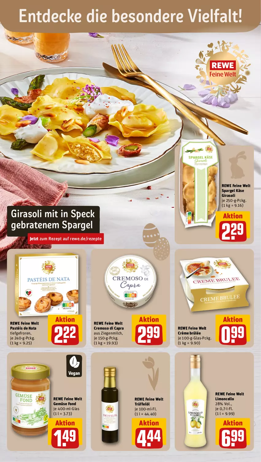 Aktueller Prospekt Rewe - Prospekte - von 25.03 bis 30.03.2024 - strona 23 - produkty: braten, Cap, Crème Brûlée, decke, Käse, limo, milch, rewe feine welt, rezept, rezepte, spargel, Speck, Ti, Trüffel