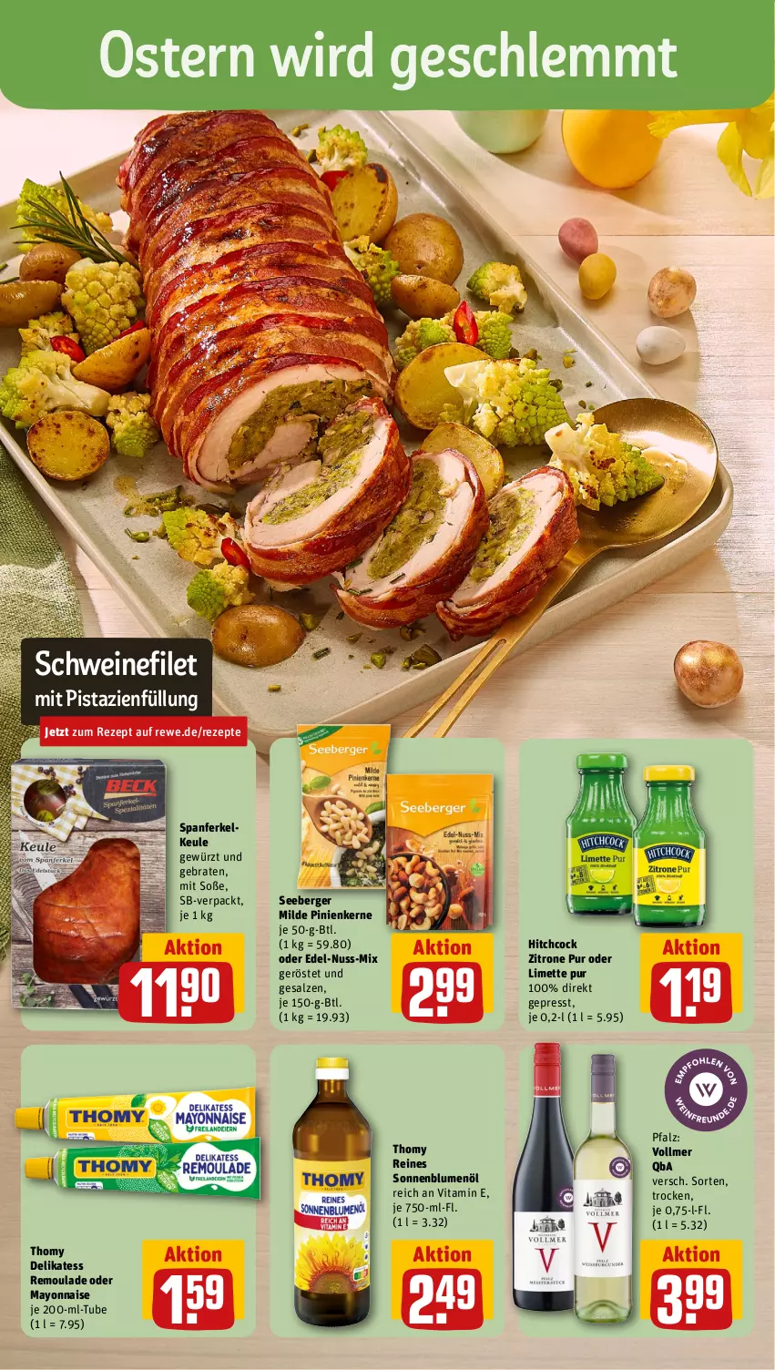 Aktueller Prospekt Rewe - Prospekte - von 25.03 bis 30.03.2024 - strona 8 - produkty: Berger, blume, blumen, blumenöl, braten, filet, gewürz, limette, mayonnaise, Mett, mit pistazien, nuss, pinienkerne, pistazien, remoulade, rezept, rezepte, salz, schwein, schweine, schweinefilet, seeberger, sonnenblume, sonnenblumen, sonnenblumenöl, Soße, thomy, Ti, vita, wein, weine, Yo, zitrone