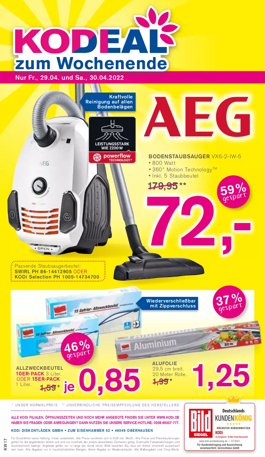 Aktueller Prospekt Kodi - Prospekte - von 23.04 bis 28.04.2022 - strona 12 - produkty: Allzweckbeutel, angebot, angebote, beutel, bodenstaubsauger, Brei, eis, elle, kraft, Reinigung, reis, staubbeutel, staubsauger, staubsaugerbeutel, swirl, teller, Ti, weck