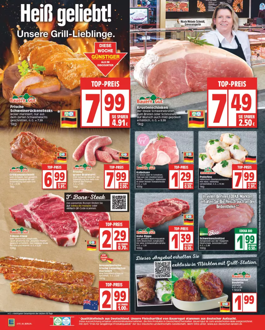 Aktueller Prospekt Edeka - Angebote der Woche - von 10.04 bis 15.04.2023 - strona 4 - produkty: angebot, axe, bio, braten, deka, eis, Elan, elle, fleisch, Hähnchen-Oberkeulen, Haxe, jungbullen, Kalbshaxe, küche, LG, nuss, reis, rezept, rezepte, Rückensteak, rückensteaks, rwe, Schal, Schale, schnitten, schnitzel, schwein, schweine, schweinebraten, schweinerücken, schweineschnitzel, Soße, steak, steaks, tee, Ti, tomate, tomaten, wein, weine, ZTE