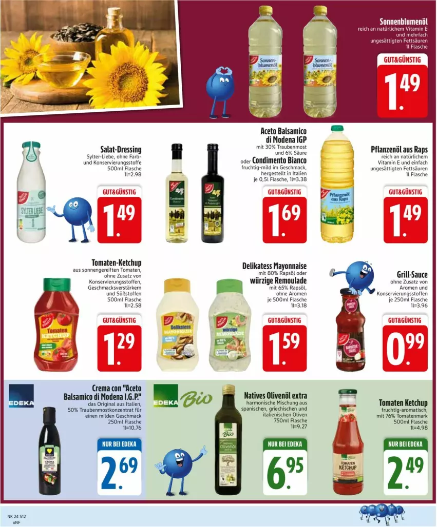 Aktueller Prospekt Edeka - Prospekte - von 09.06 bis 14.06.2025 - strona 12 - produkty: aceto, aceto balsamico, balsam, balsamico, condimento, Condimento Bianco, dressing, flasche, frucht, gin, grill, ketchup, mac, mayonnaise, Mode, natives olivenöl, olive, oliven, olivenöl, olivenöl extra, pflanze, pflanzen, Pflanzenöl, rapsöl, remoulade, salat, sauce, Sylter, Ti, tisch, tomate, tomaten, tomaten ketchup, tomatenmark, trauben, vita, Yo