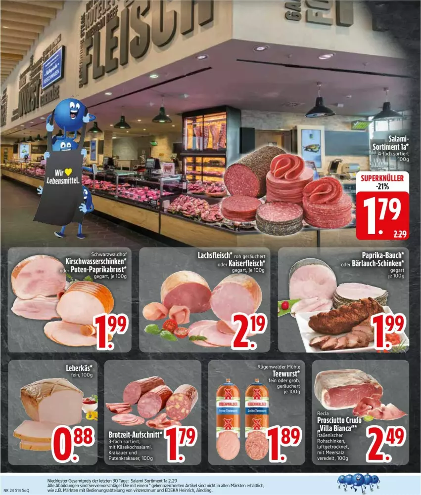 Aktueller Prospekt Edeka - Prospekte - von 09.06 bis 14.06.2025 - strona 14 - produkty: Abtei, auer, deka, eis, fleisch, Käse, krakauer, lachs, prosciutto, prosciutto crudo, pute, salami, schinken, Ti