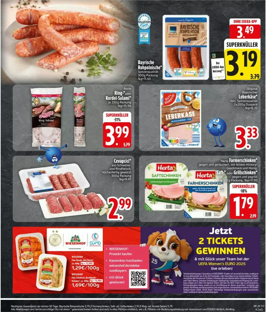 Aktueller Prospekt Edeka - Prospekte - von 09.06 bis 14.06.2025 - strona 17 - produkty: cevapcici, deka, eis, HP, reis, salami, schinken, schwein, schweine, spitzenqualität, wein, weine, ZTE