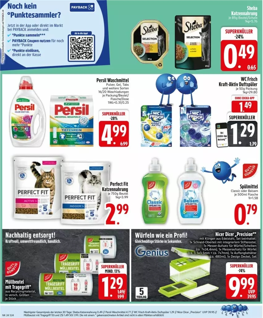Aktueller Prospekt Edeka - Prospekte - von 09.06 bis 14.06.2025 - strona 24 - produkty: beutel, coupon, deka, eis, flasche, katzennahrung, kraft, müllbeutel, payback, Perfect Fit, persil, persil waschmittel, reis, sheba, tesa, Ti, tragegriff, waschmittel, wc frisch, würfel, ZTE